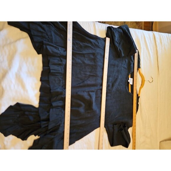 Lagenlook Mary Grace Black Size XL Asymmetrical Hem Pockets Linen Blouse - Picture 7 of 8